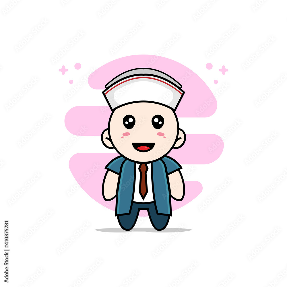 Cute businessman character wearing nanny costume. Cute businessman character wearing nanny costume.