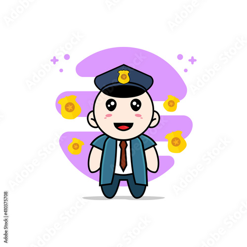 Cute businessman character wearing police costume.