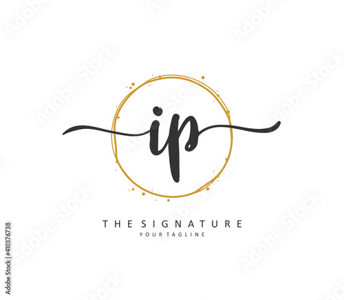 IP Initial letter handwriting and signature logo. A concept handwriting initial logo with template element.