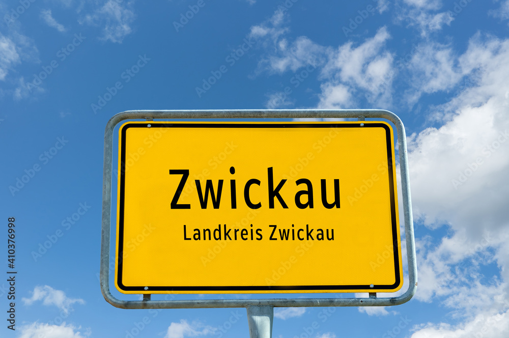 Ortseingangsschild von Zwickau in Sachsen Ortseingangsschild von Zwickau in Sachsen