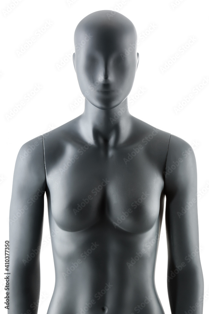 Female gray athletic mannequin doll or store display dummy isolated. Female gray athletic mannequin doll or store display dummy isolated.