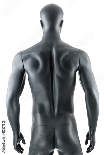 Male gray athletic mannequin doll or store display dummy isolated.