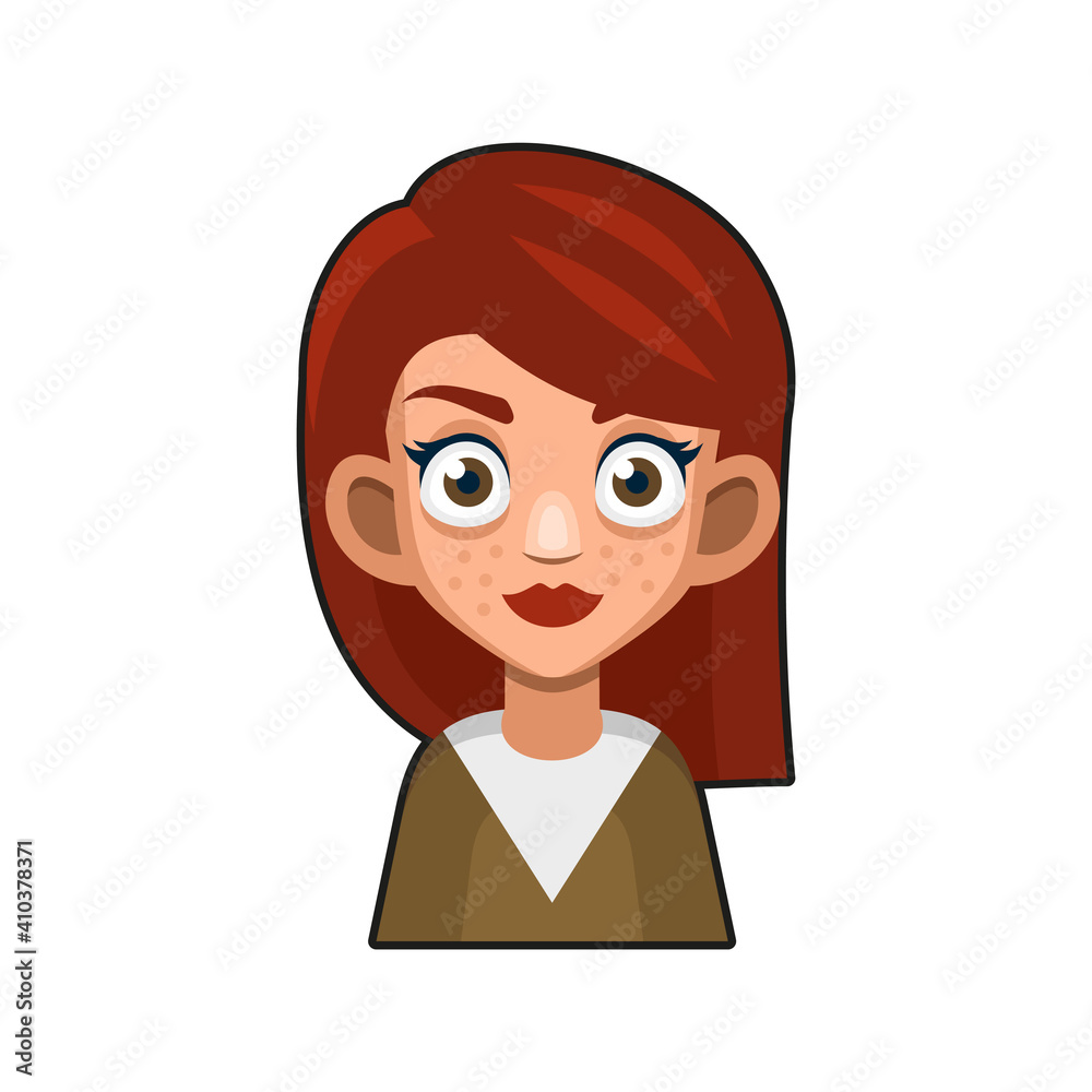 Cute Beautiful Redhead Girl Avatar. Young Woman Cartoon Style Userpic Icon