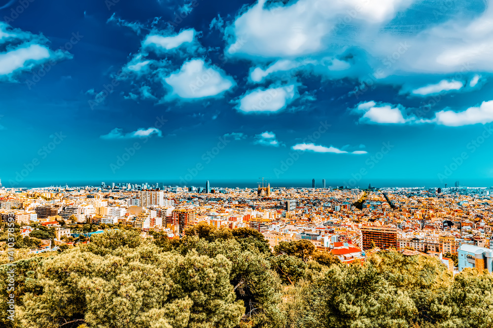 Panorama on Barcelona city from Montjuic castle.Catalonia. Spain.