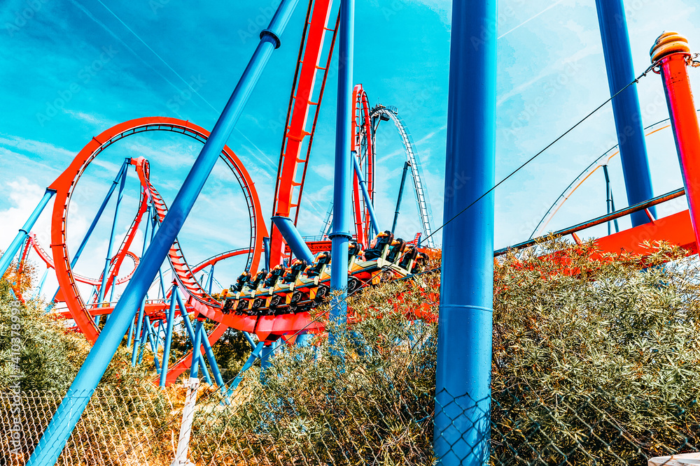 Roller Coaster in funny amusement  park