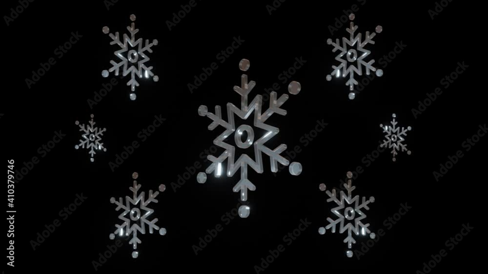 chrome group snowflake flowers christmas 3D looping chrome group snowflake flowers christmas 3D looping