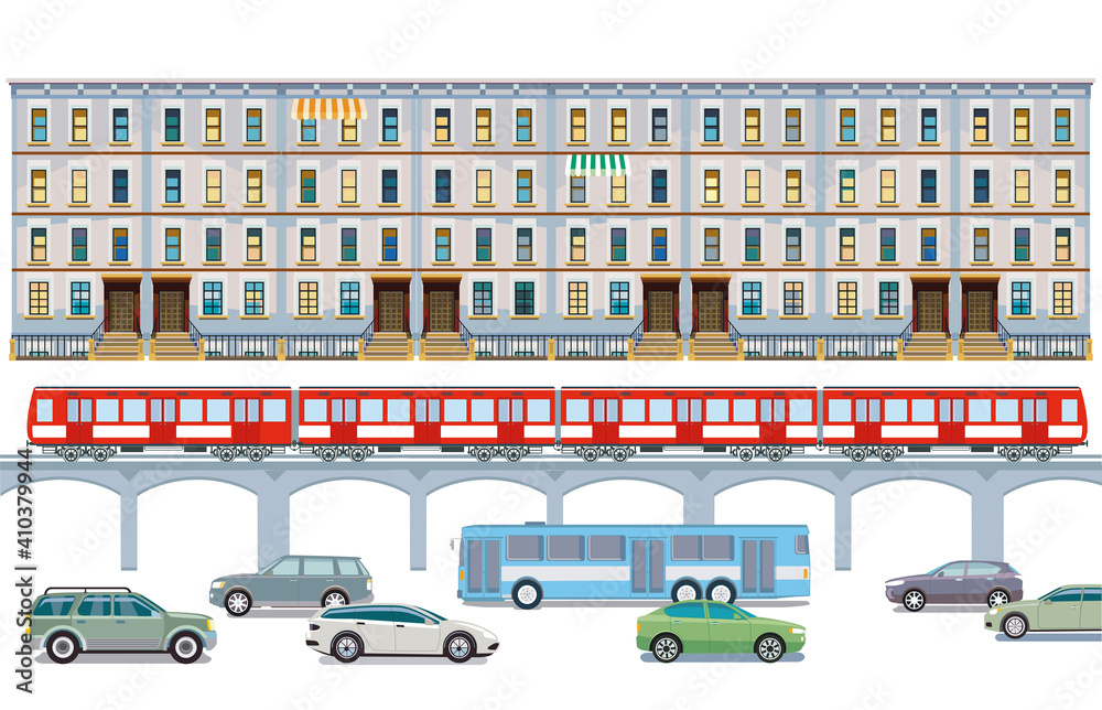 Obraz premium Straßenverkehr mit Hochbahn Illustration