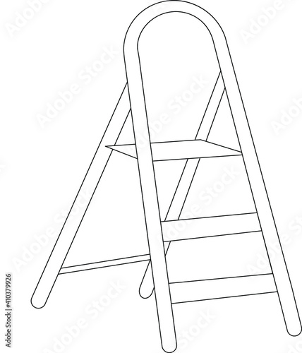 Stepladder, ladder for construction work, as well as work in the garden and vegetable garden. Black and white outline image. Can be used in infographics, as an icon or in the design of thematic articl