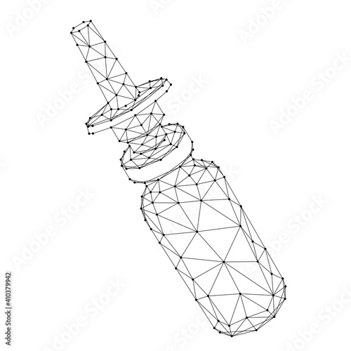 Nasal spray bottle for the treatment of runny nose, pharmacy medicine from abstract futuristic polygonal black lines and dots. Vector illustration.