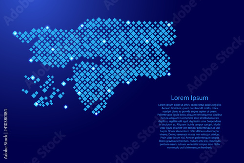 Guinea Bissau map from blue pattern rhombuses of different sizes and glowing space stars grid. Vector illustration.