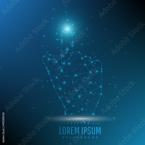  Hand polygonal technology blue background.Touch the future,Interface technology concept.Vector illustration.Eps10