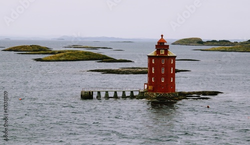 Norwegian coastal lighthouse in Orland municipality in Trondelag county, Norway photo