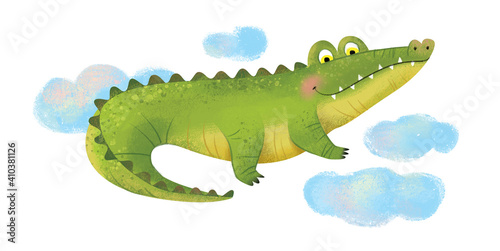 Children illustration of green cute crocodile. It is suitable for books  textiles  packaging and other children s products.