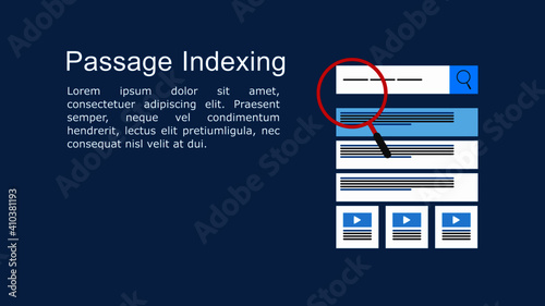 Flat design illustration of passage indexing which is a new algorithm of search engine of ranking web page.