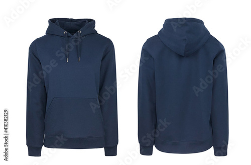 Add your own design. Navy Blue Women's Pullover Hoodie with Set-in Sleeve, cutout and Isolated on a White Background for Branding and Personalisation. Photographed on a Medium Female Ghost Mannequin.