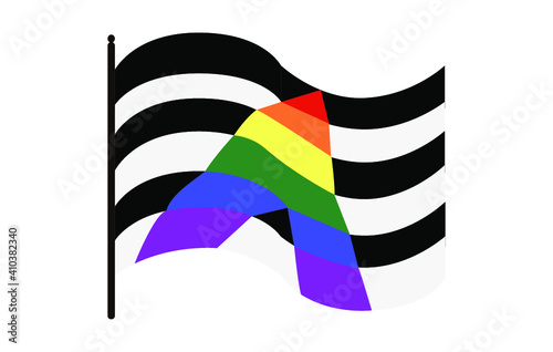 Vector illustration of the waving straight ally pride flag on white background. Straight ally community symbol. photo
