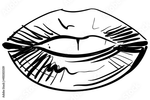 Hand drawn lips, monochrome vector