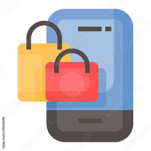 Online shop Smartphone and Shopping bag icon design flat style