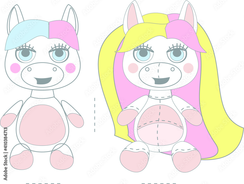 custom made wallpaper toronto digitalCute magical unicorn soft, plush toys with rainbow hairs. Vector illustration for baby shower, greeting card, paty invitation, fashion clothes t-shirt print, label. Cartoon lineart style