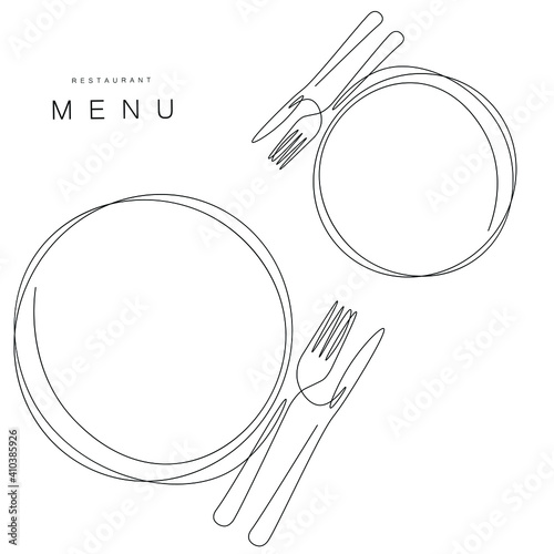 Menu restaurant background with plate and fork, knife vector illustration