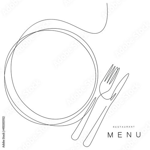 Menu restaurant background with plate and fork, knife vector illustration