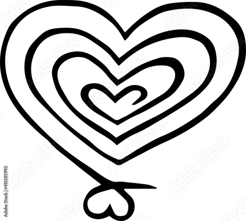 vector line art illustration of heart on the white background. Tattoo