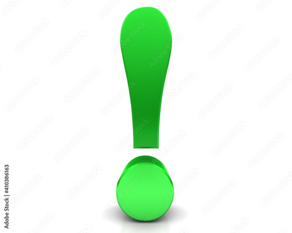 Exclamation mark exclamation point green sign symbol advice warning icon 3d render graphic Exclamation mark exclamation point green sign symbol advice warning icon 3d render graphic