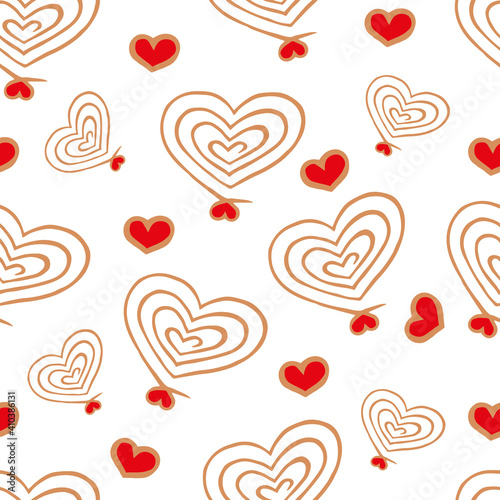 Seamless vector pattern with color hearts on the white background