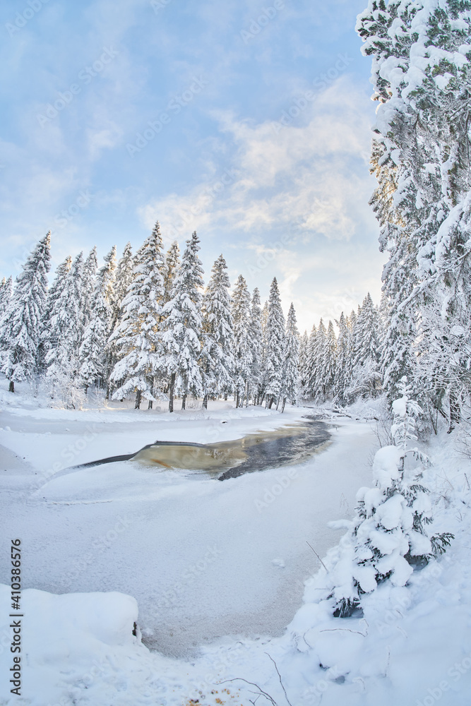 Fototapeta premium frozen river. snowy beautiful winter