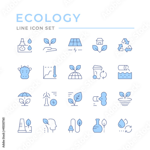 Set color line icons of ecology