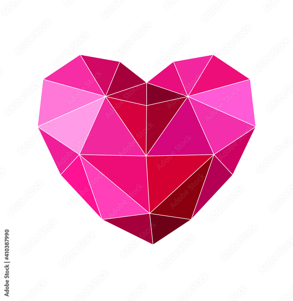 Polygonal heart isolated on white background vector illustration. Heart in geometric style isolated on white background. Heart Icon, logo, symbol, sign