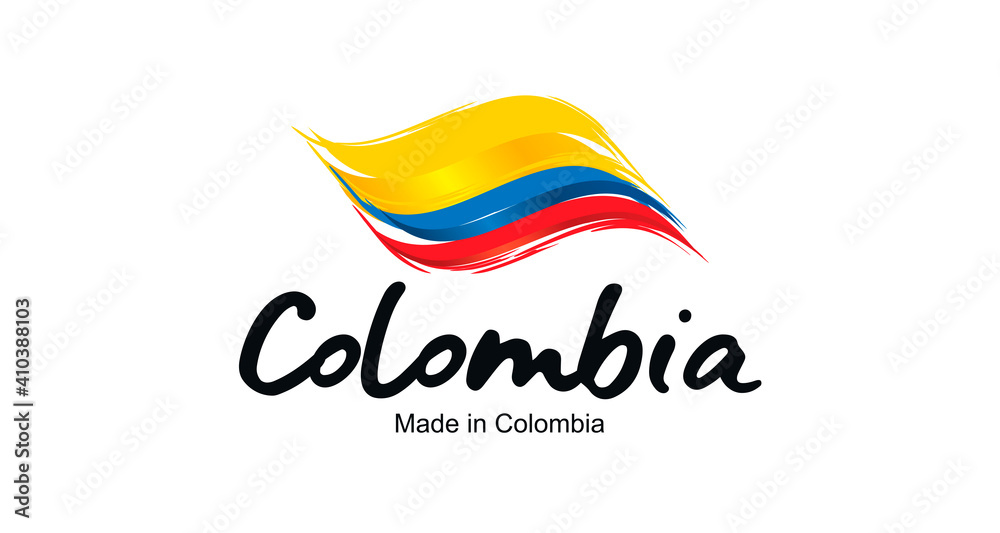 Made in Colombia handwritten flag ribbon typography lettering logo