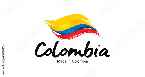 Made in Colombia handwritten flag ribbon typography lettering logo label banner