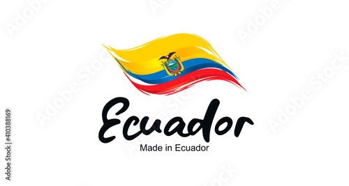 Made in Ecuador handwritten flag ribbon typography lettering logo label banner