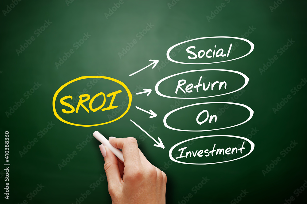 SROI - Social Return On Investment acronym, business concept on blackboard SROI - Social Return On Investment acronym, business concept on blackboard