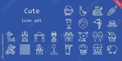 cute icon set. line icon style. cute related icons such as love, dolphin, pilot, large, gender, joystick, girl, muffin, swans, heart, robot, clerk, ice cream, teacher, wedding arch, school