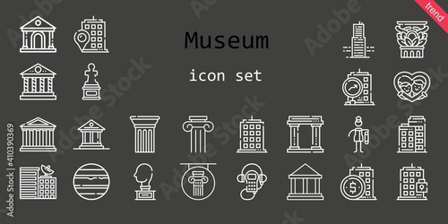 museum icon set. line icon style. museum related icons such as audio guide, venus, museum, column, parthenon, sculpture, building, bast, frame