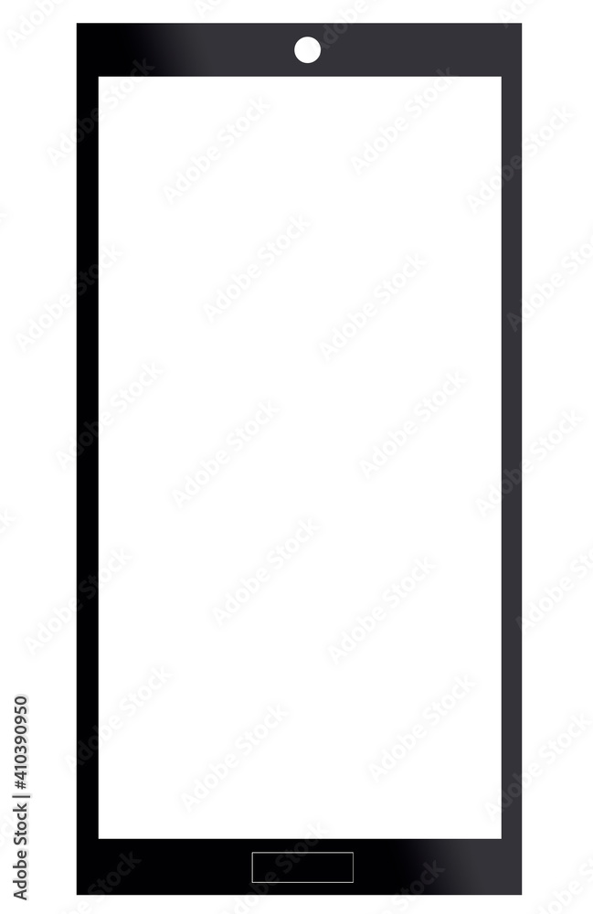 Black smart phone with white screen isolated white background