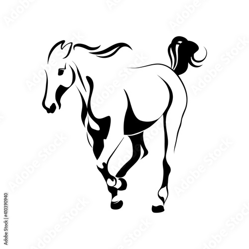 Horse silhouette. Running horse black design isolated on white background. Vector illustration