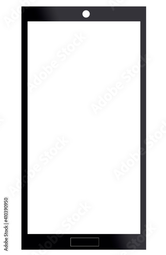 Black smart phone with white screen isolated white background