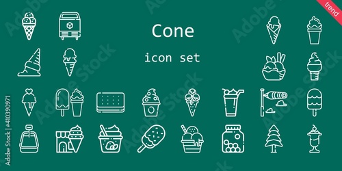 cone icon set. line icon style. cone related icons such as ice cream, pine, cones, windsock, ice, frozen yogurt