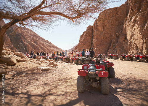 Adventures of desert off-road on ATV. Parking