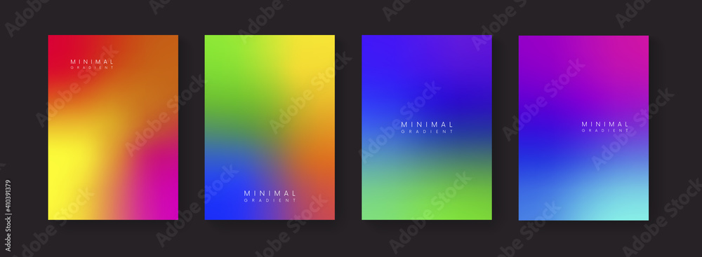 Abstract colorful gradient backgrounds. Trendy modern fluid posters collection  A4 size blurred color backdrop illustrations for brochure, banner, print, flayer, cover, placard.