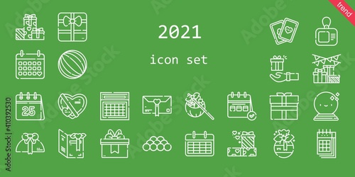2021 icon set. line icon style. 2021 related icons such as gift, calendar, ball, cards, card, gifts