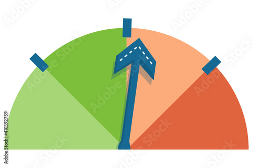 Stress scale with arrow in cartoon style isolated on white background. Vector illustration to demonstrate the increase in anger and the level of stress and frustration. Problems at work, burnout