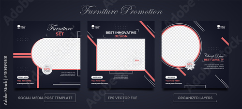 Set of Editable Furniture Promotion Social Media Post templates.