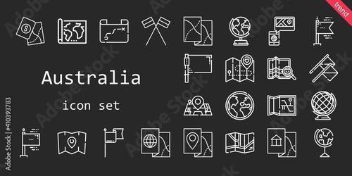 australia icon set. line icon style. australia related icons such as globe, flag, maps, earth globe, flags, map