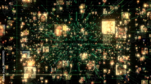 artificial intelligence concept of a social network with a flow of unrecognizable people connecting on black background  3d rendering 4K footage