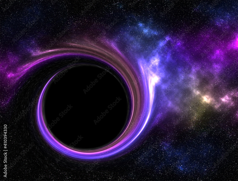 Black hole in the galaxy with nebula. The wormhole, which absorbs everything in the outer space. Black hole in the galaxy with nebula. The wormhole, which absorbs everything in the outer space.
