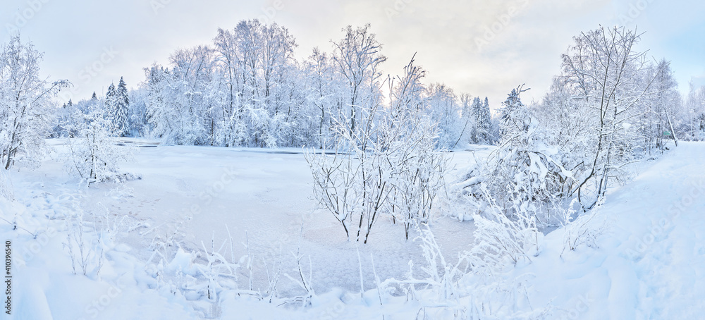 frozen river. snowy beautiful winter